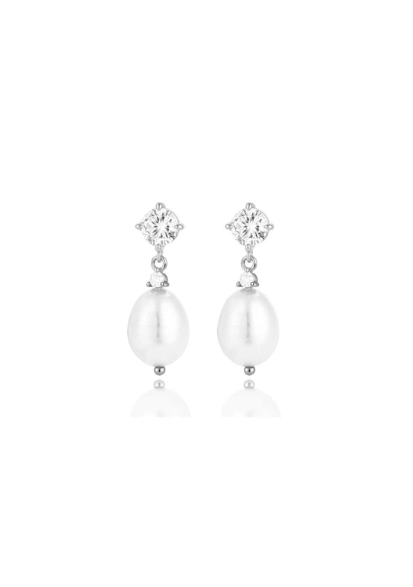 BROOKLYN CRYSTAL & PEARL BRIDAL EARRINGS SILVER