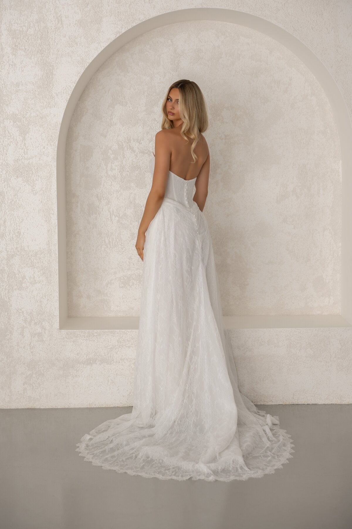 CYNTHIA sweetheart lace A-line wedding dress with scalloped hem by Miss Chloe