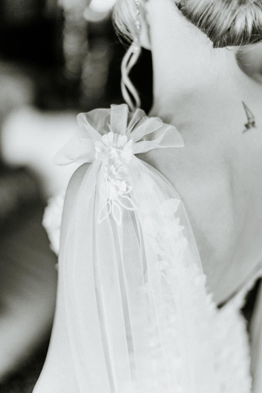 Close up detail of Saige wings attached at shoulder.