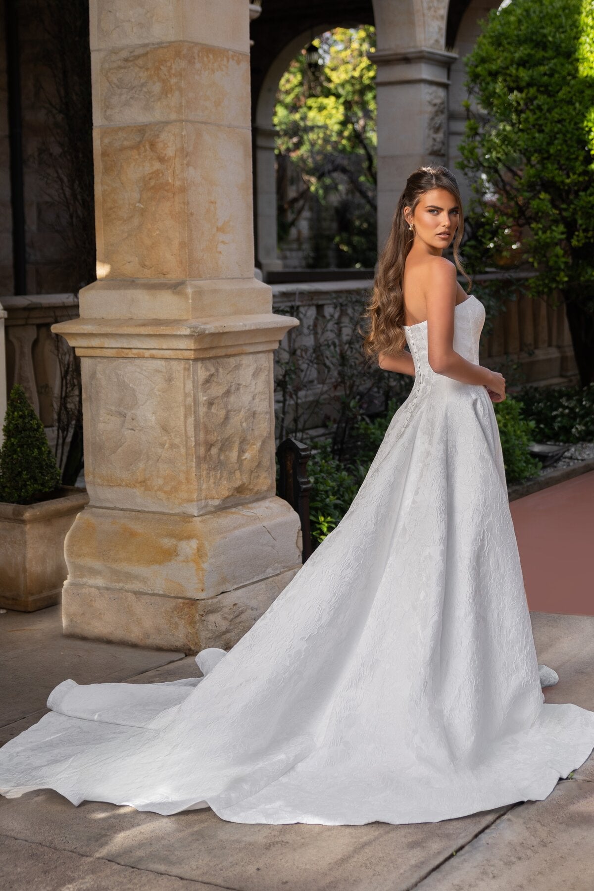 ADELE strapless floral jacquard A-line wedding dress with straight neckline by Jessica Couture