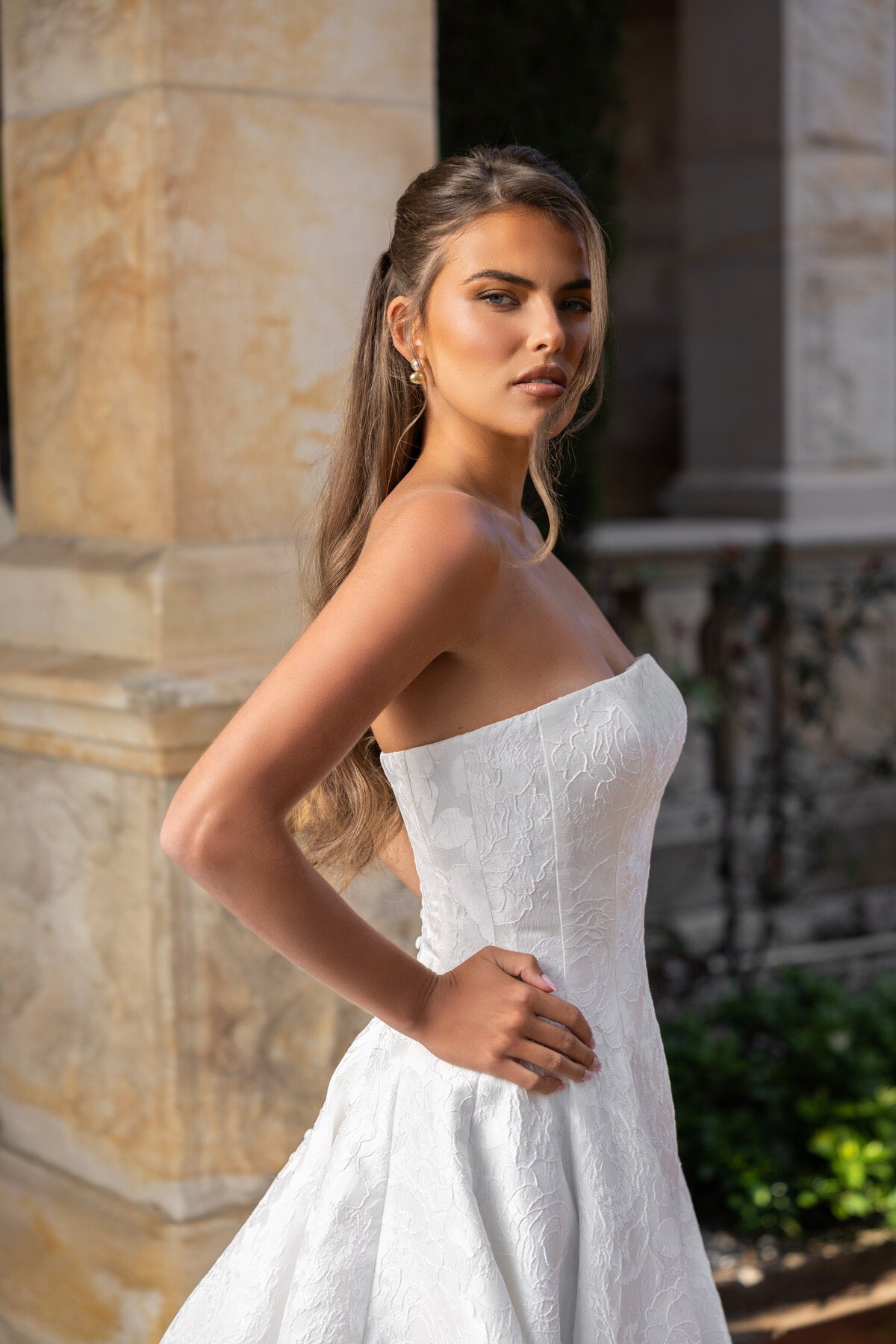 ADELE strapless floral jacquard A-line wedding dress with straight neckline by Jessica Couture