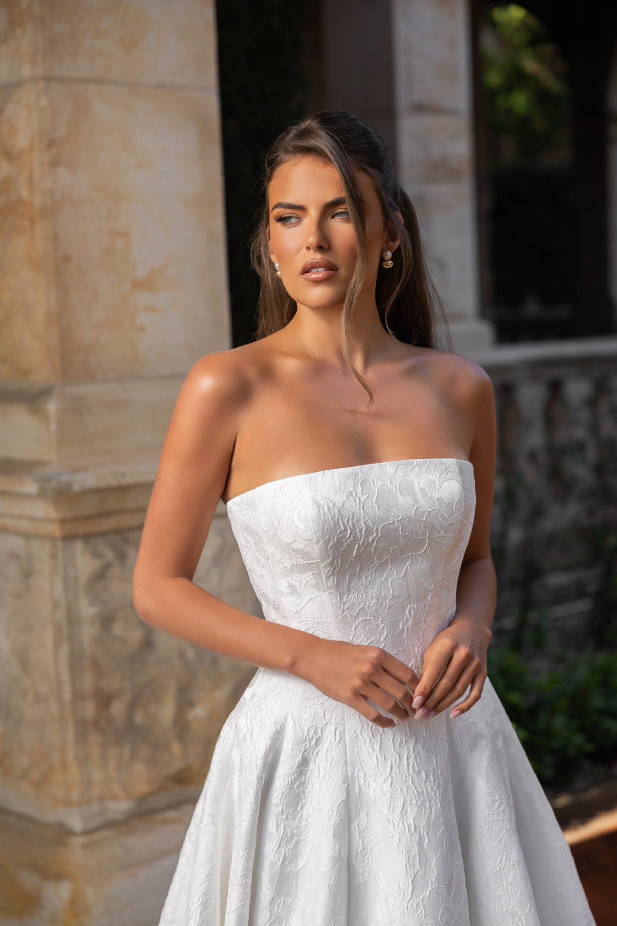 ADELE strapless floral jacquard A-line wedding dress with straight neckline by Jessica Couture