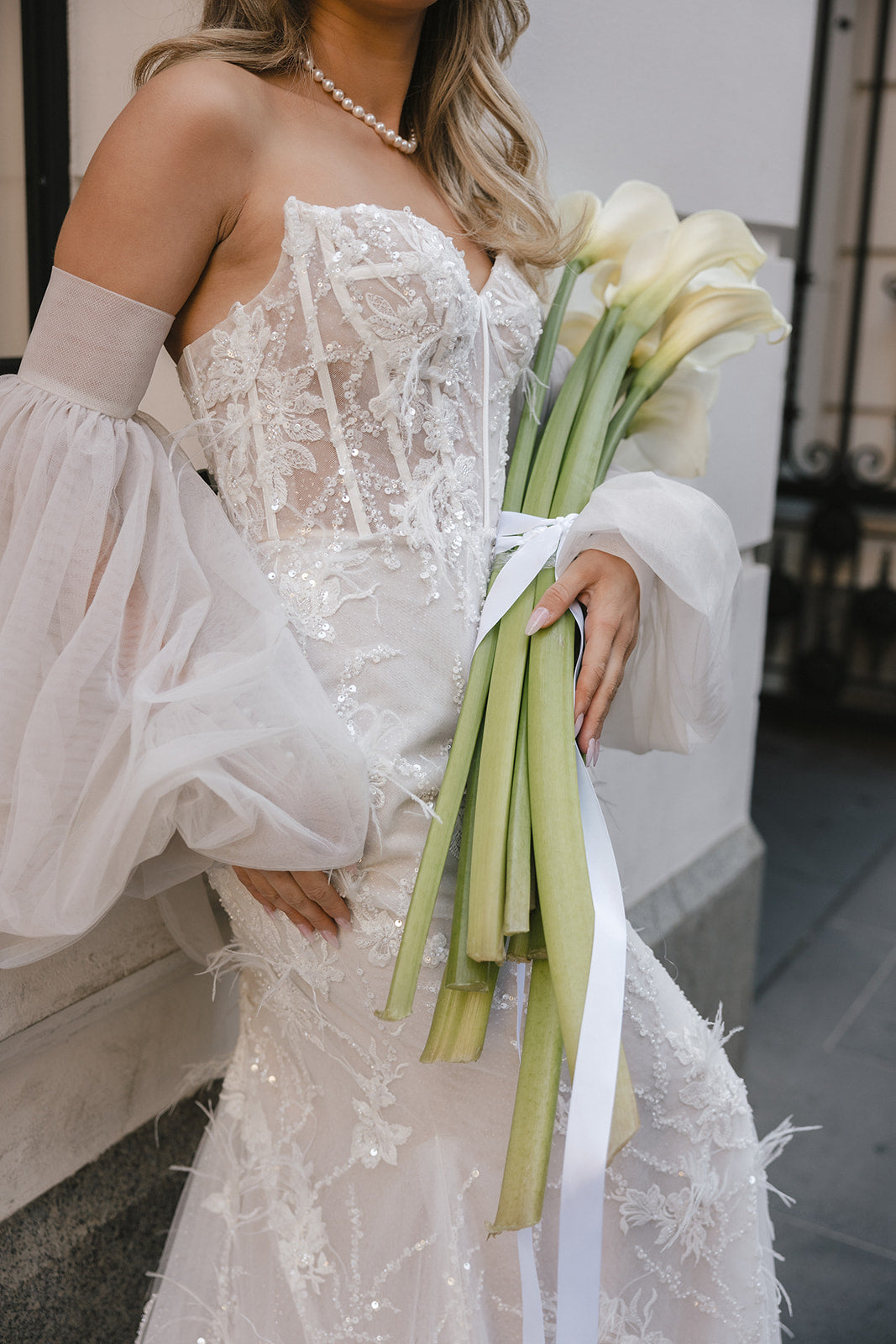 ASHER Bridal gown - by Windsor collection Jessica Couture. Fitted, Sweetheart neckline Beaded lace gown with Tulle sleeves 