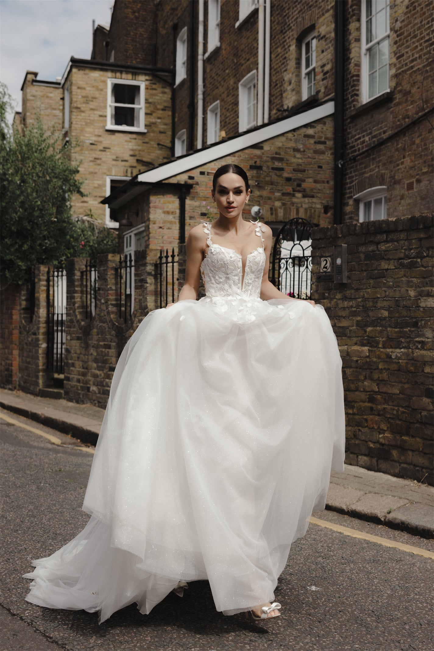CALVARA Bridal gown - by Windsor collection Jessica Couture. A-line Floral lace tulle gown. 