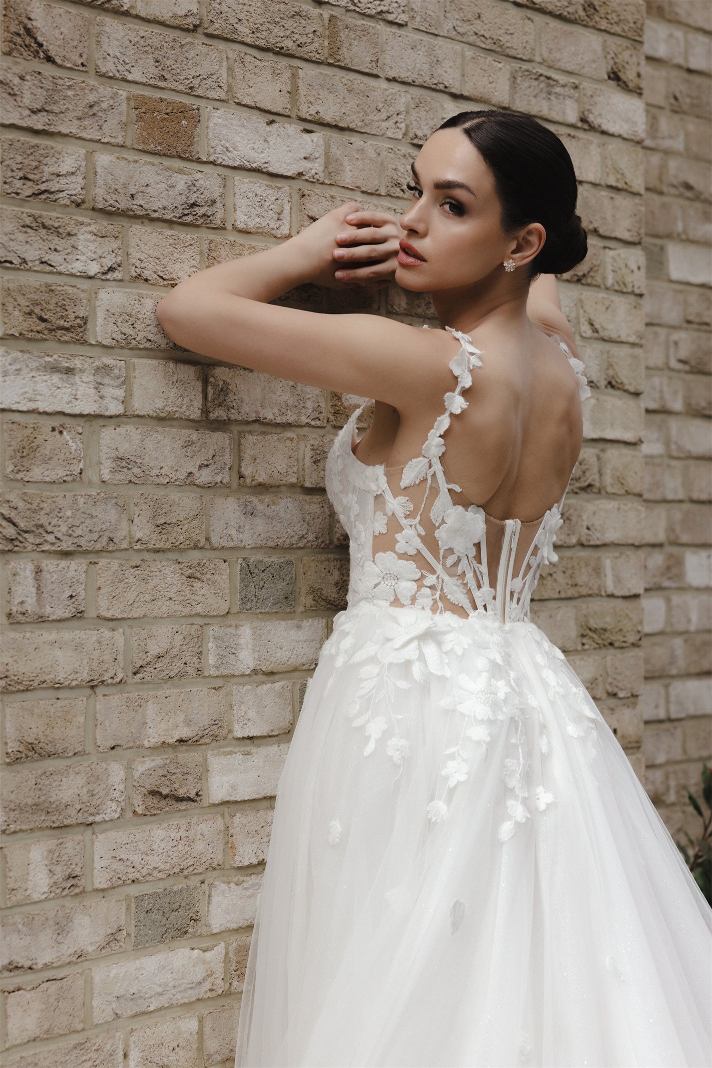 CALVARA Bridal gown - by Windsor collection Jessica Couture. A-line Floral lace tulle gown. 