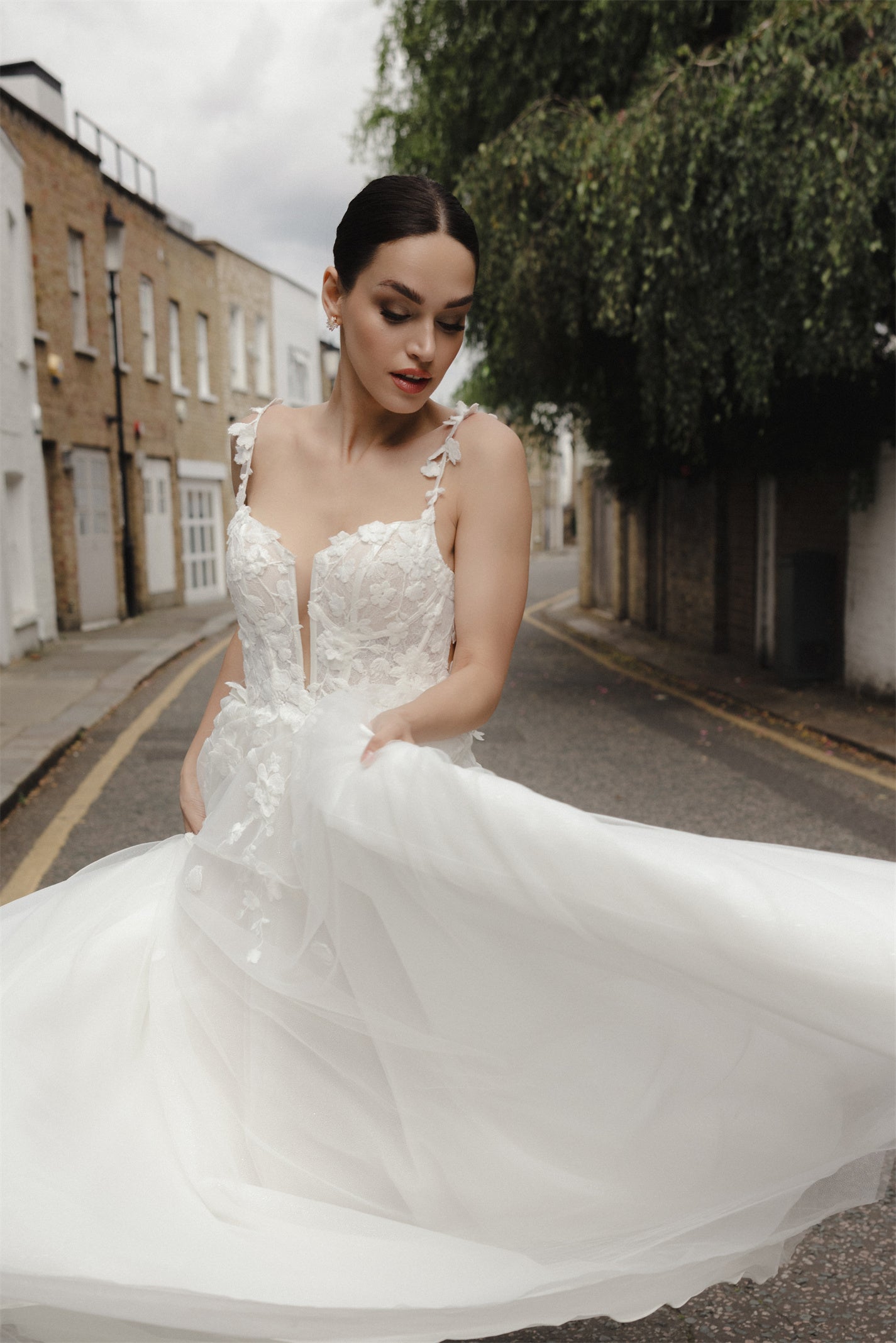 CALVARA Bridal gown - by Windsor collection Jessica Couture. A-line Floral lace tulle gown. 