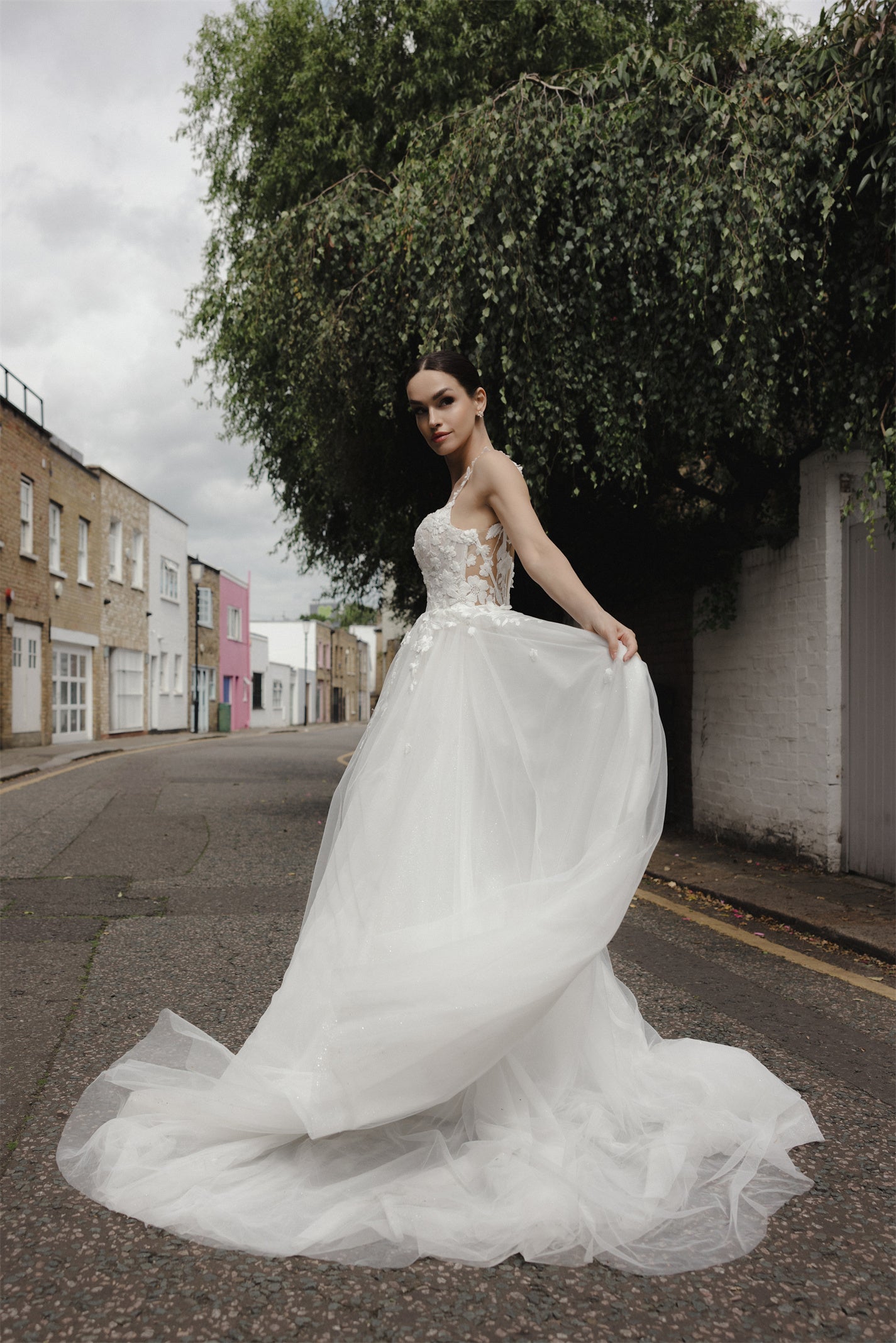 CALVARA Bridal gown - by Windsor collection Jessica Couture. A-line Floral lace tulle gown. 