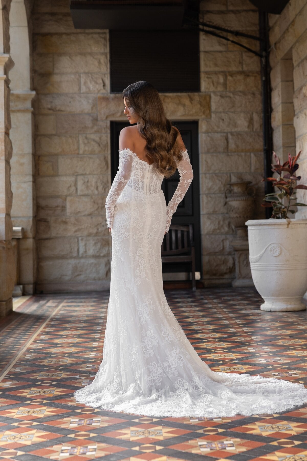 CASEY strapless fitted lace wedding dress with sweetheart neckline and sheer corset bodice by Jessica Couture