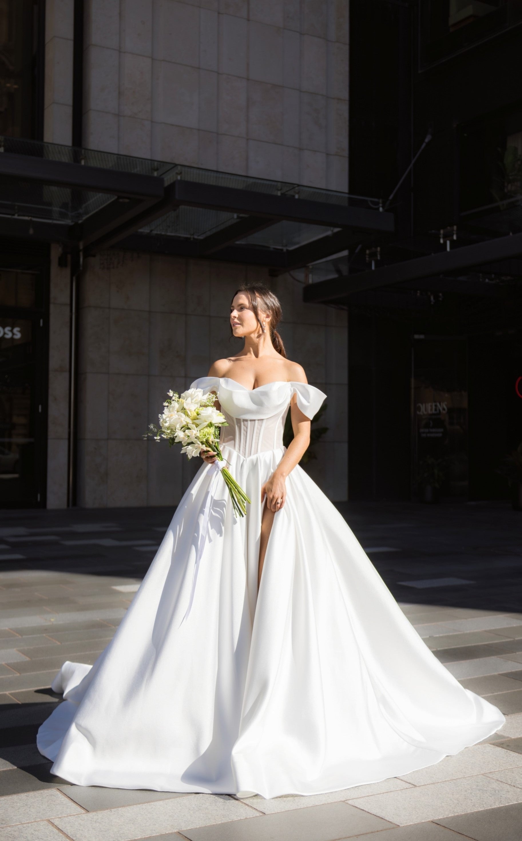 CHANTE Bridal Gown, by Windsor collection, Jessica Couture. A-line with off-the shoulder neckline