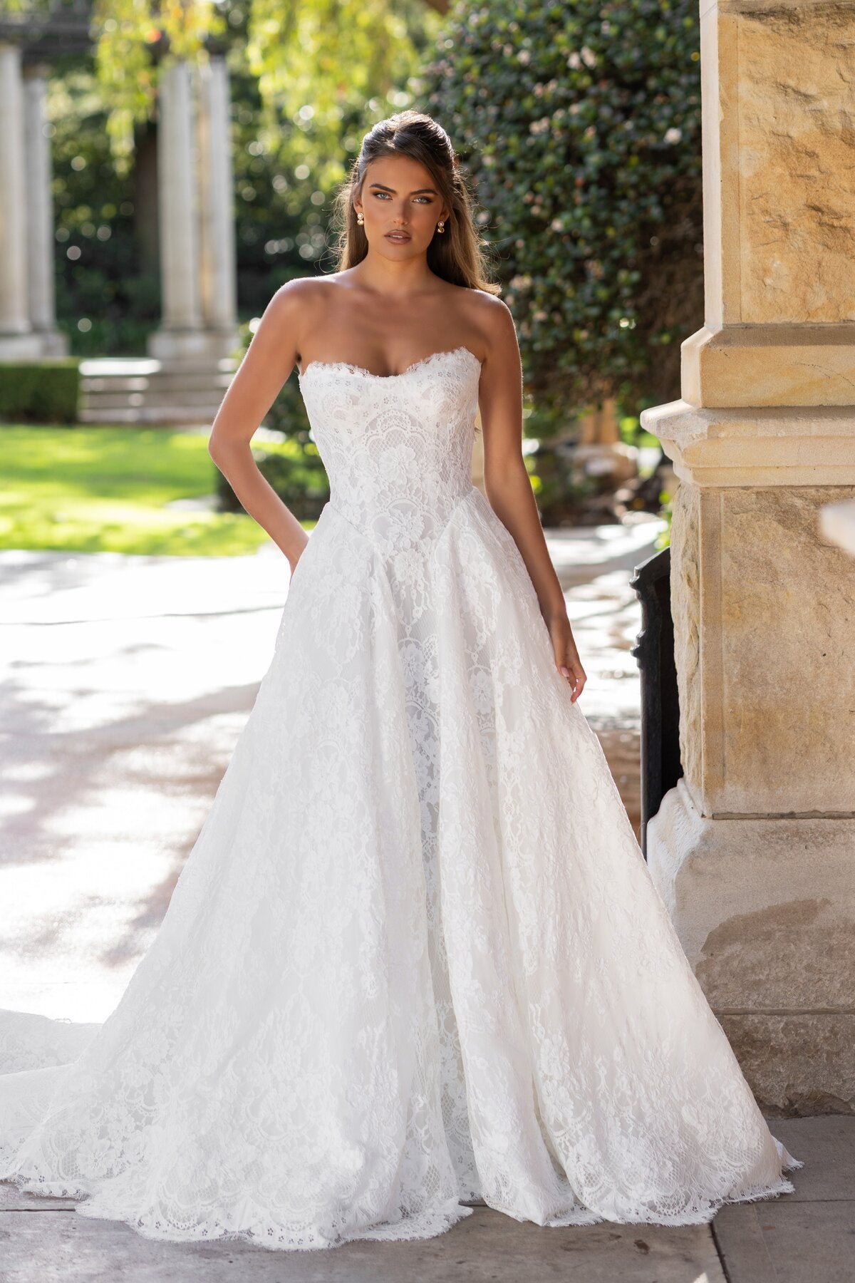 CHARLIZE strapless lace A-line wedding dress with sweetheart neckline and basque waist by Jessica Couture