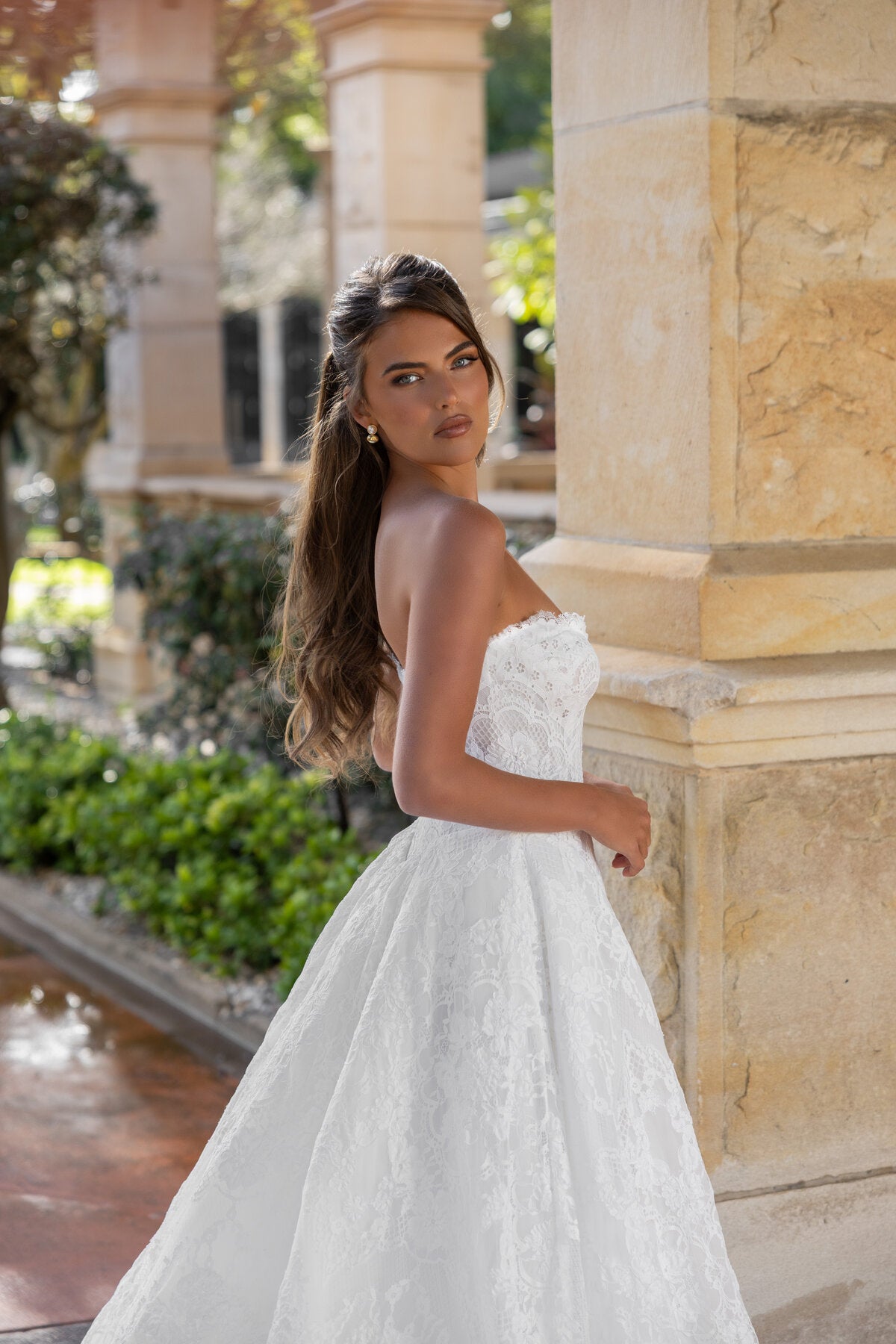 CHARLIZE strapless lace A-line wedding dress with sweetheart neckline and basque waist by Jessica Couture