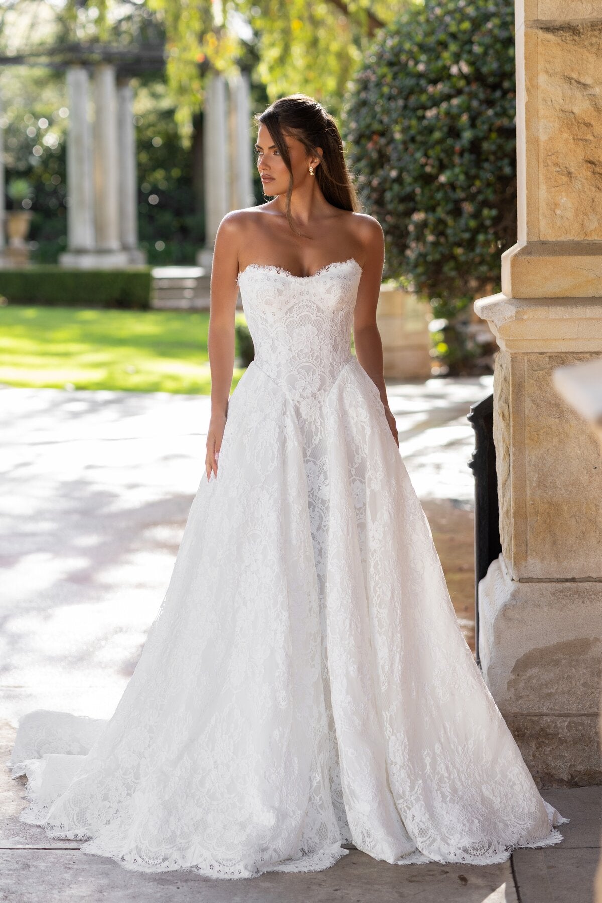 CHARLIZE strapless lace A-line wedding dress with sweetheart neckline and basque waist by Jessica Couture