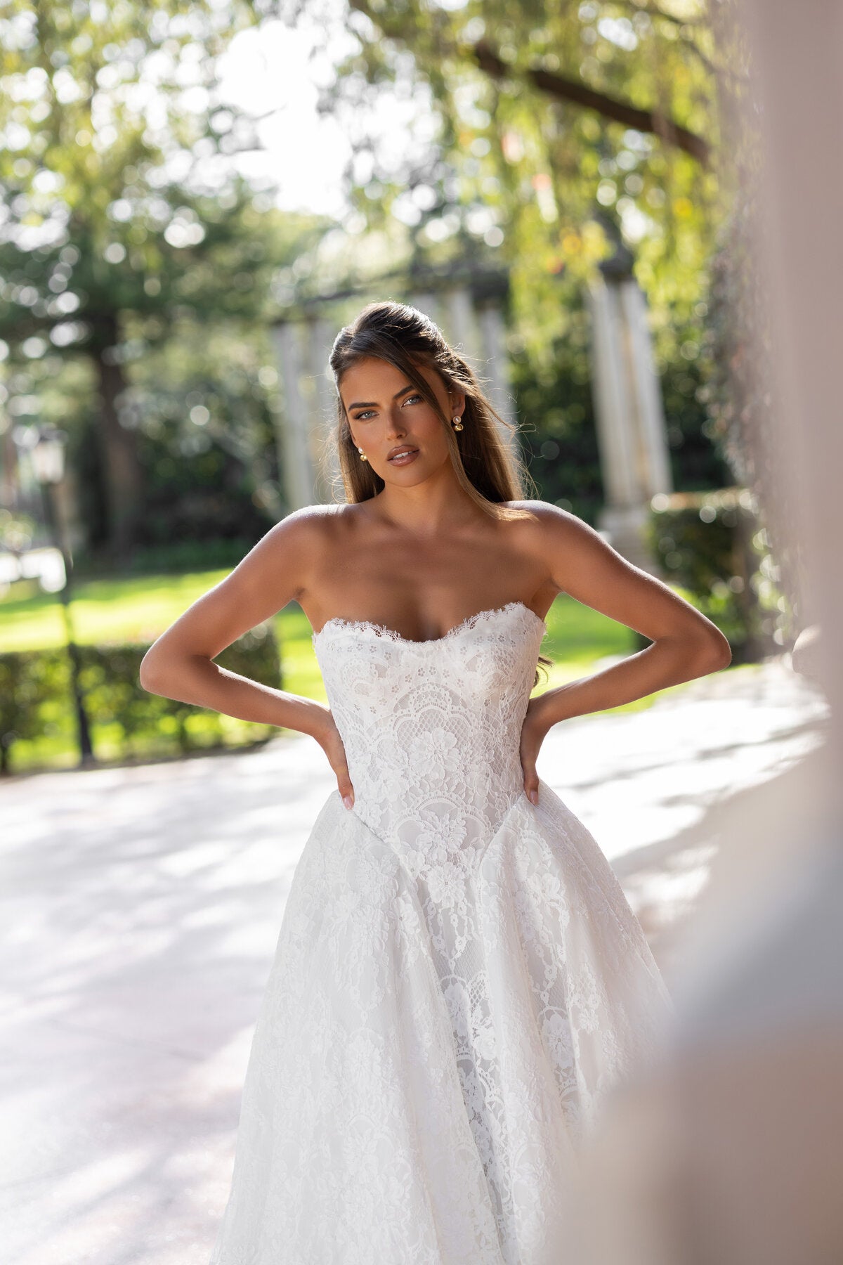 CHARLIZE strapless lace A-line wedding dress with sweetheart neckline and basque waist by Jessica Couture