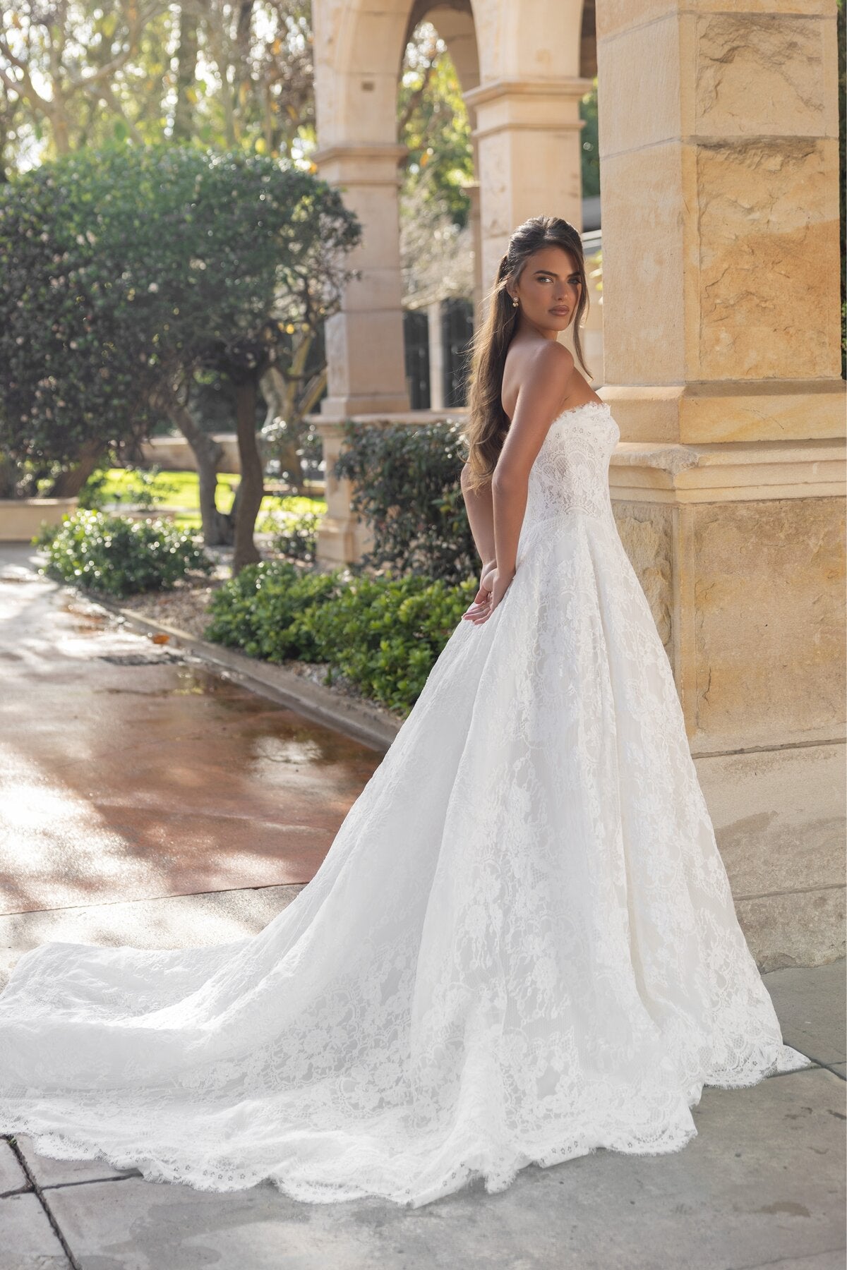 CHARLIZE strapless lace A-line wedding dress with sweetheart neckline and basque waist by Jessica Couture