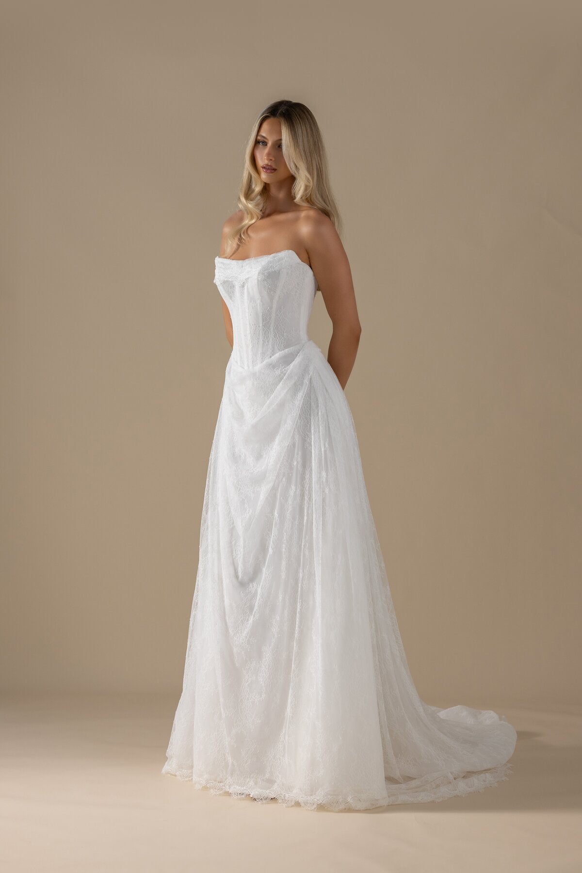 CYNTHIA sweetheart lace A-line wedding dress with scalloped hem by Miss Chloe