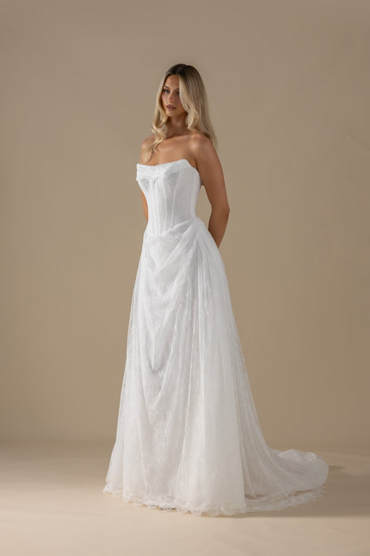 CYNTHIA sweetheart lace A-line wedding dress with scalloped hem by Miss Chloe