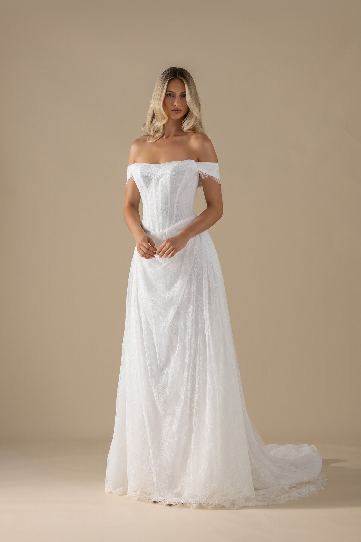 CYNTHIA sweetheart lace A-line wedding dress with scalloped hem by Miss Chloe