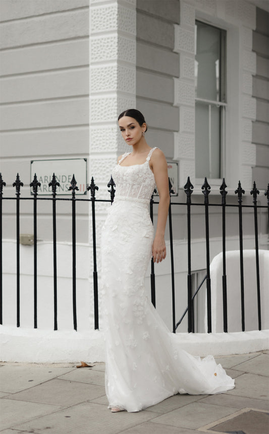EVIE Bridal gown - by Windsor collection Jessica Couture. Fitted square neckline beaded lace gown