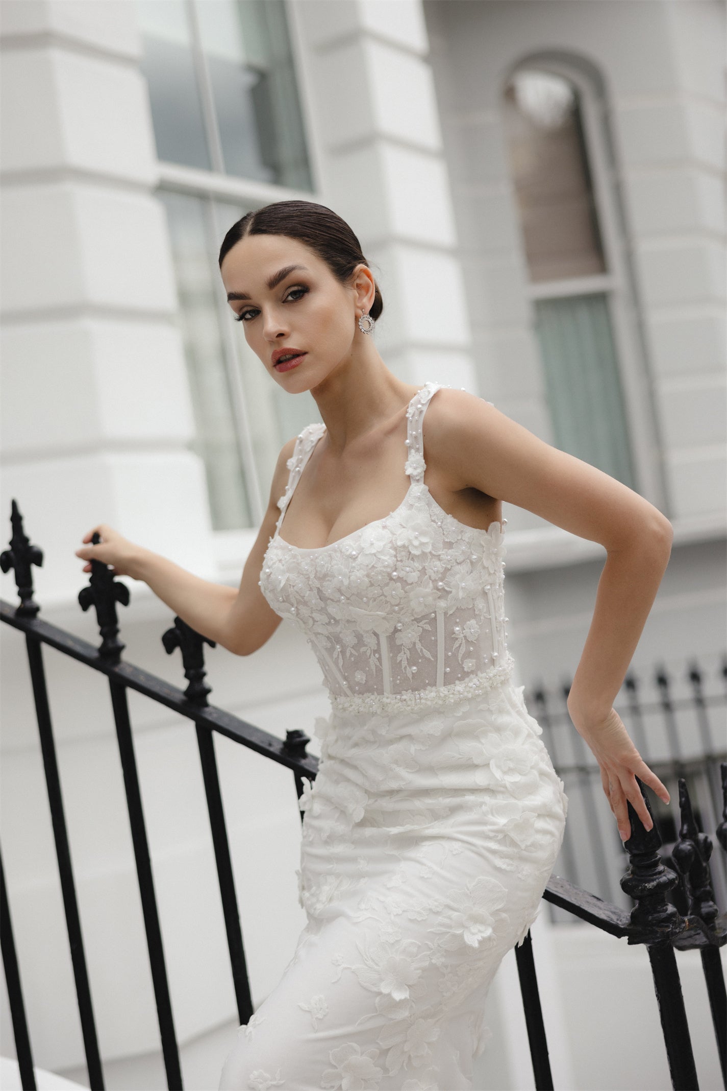 EVIE Bridal gown - by Windsor collection Jessica Couture. Fitted square neckline beaded lace gown