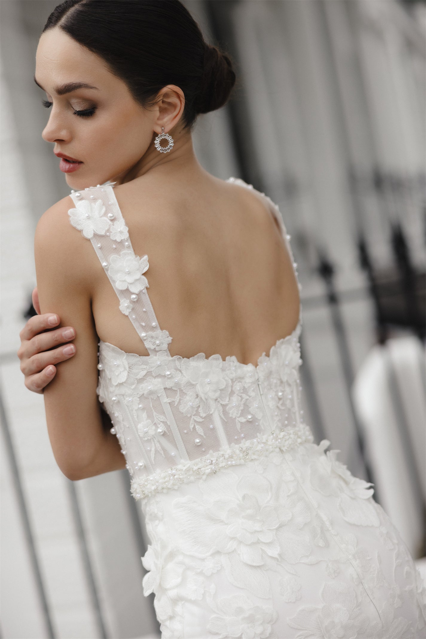 EVIE Bridal gown - by Windsor collection Jessica Couture. Fitted square neckline beaded lace gown
