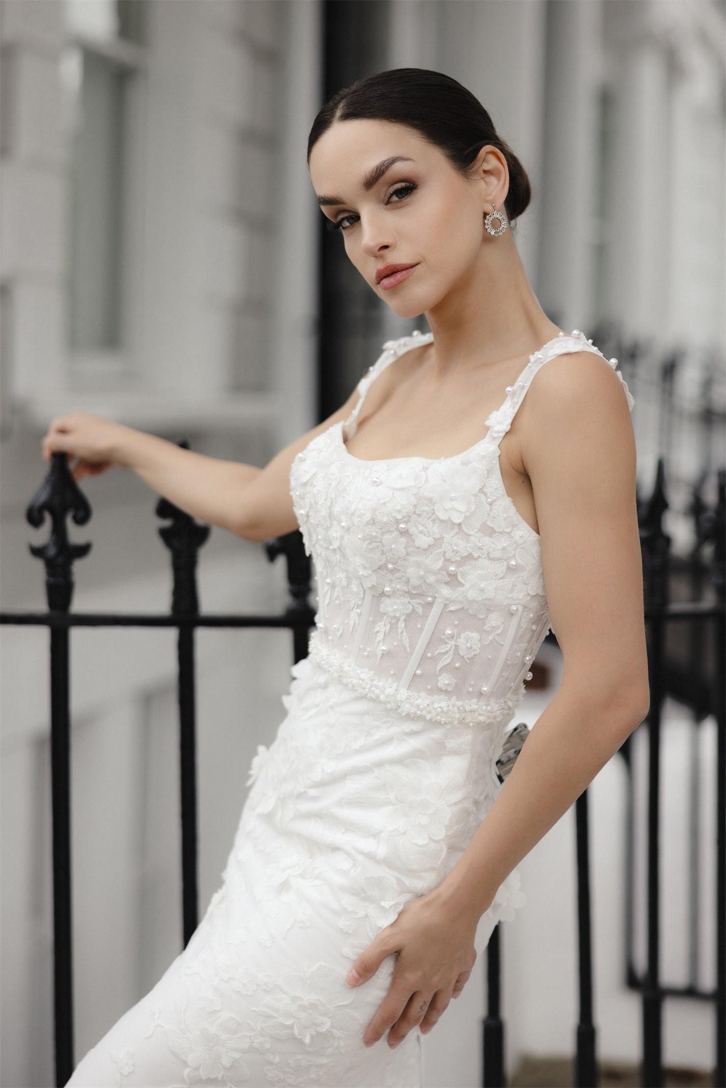 EVIE Bridal gown - by Windsor collection Jessica Couture. Fitted square neckline beaded lace gown