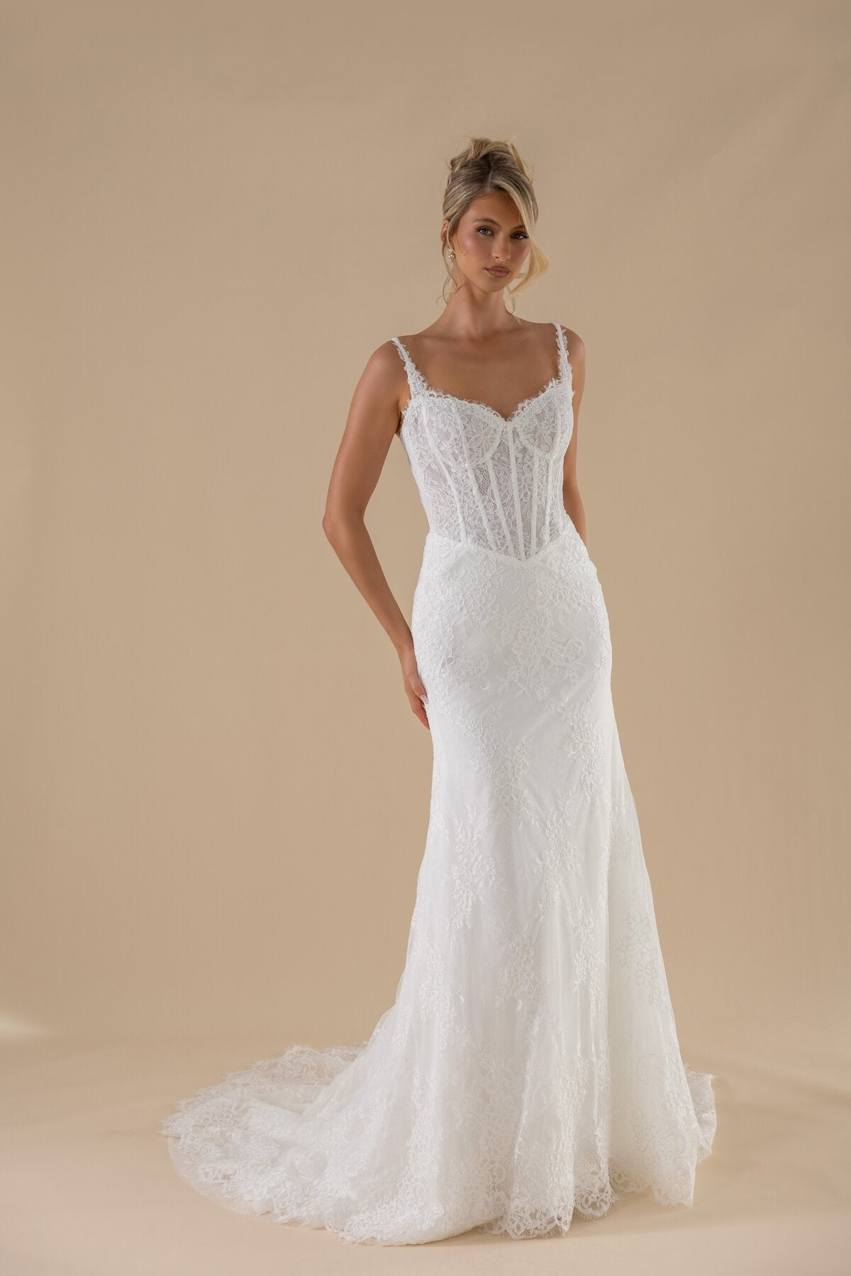KARINA sweetheart lace mermaid wedding dress with scalloped train by Miss Chloe