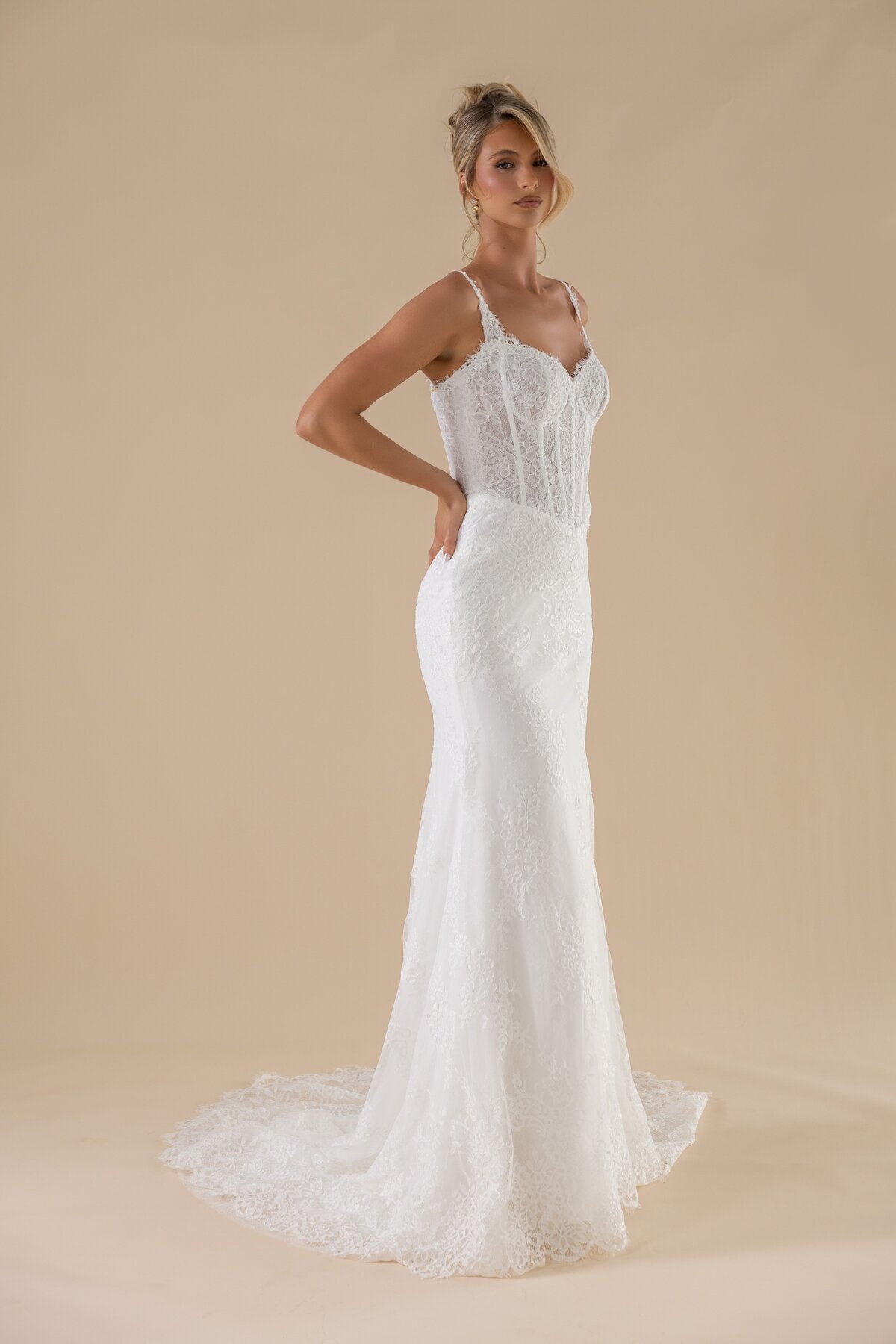 KARINA sweetheart lace mermaid wedding dress with scalloped train by Miss Chloe