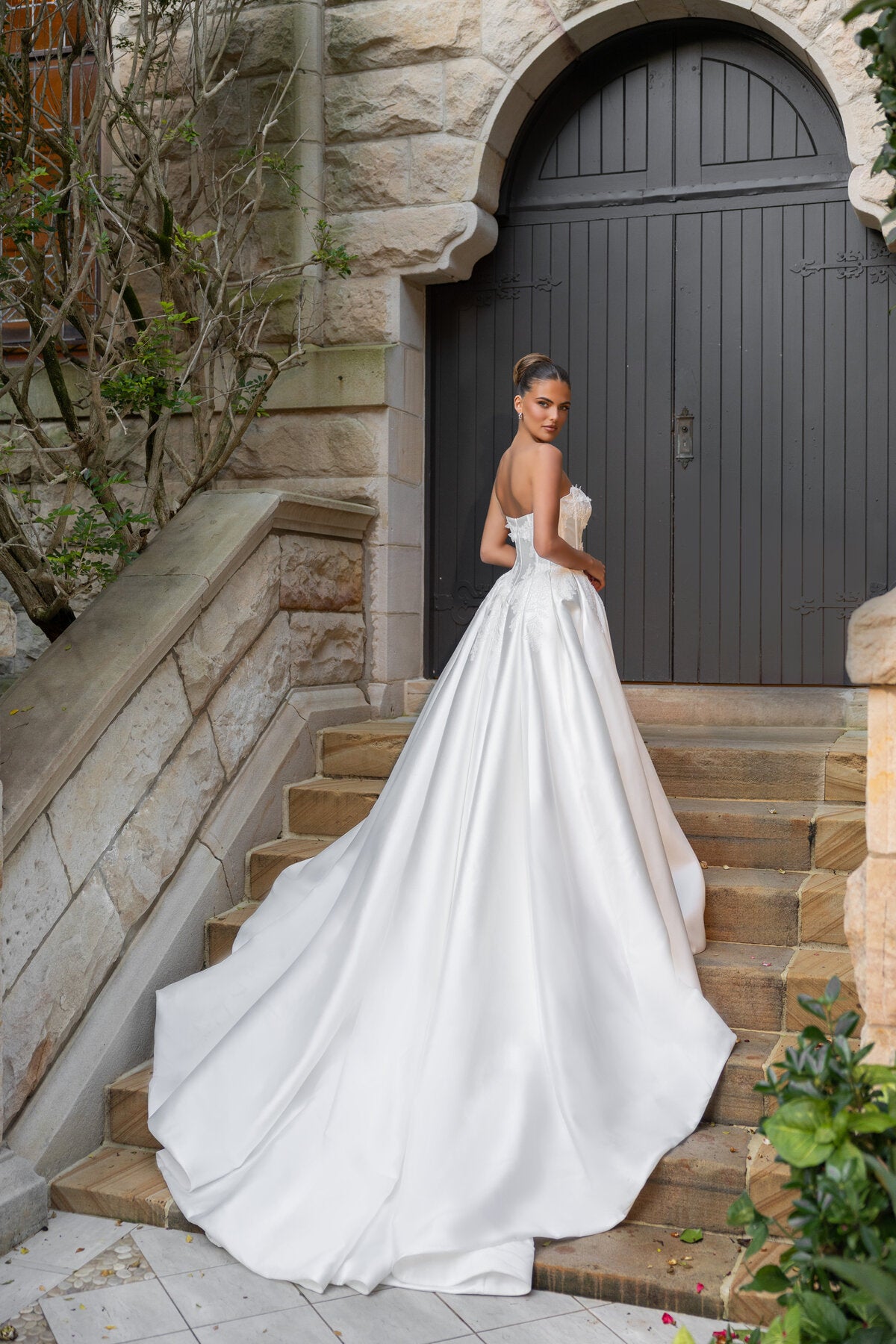 LAURA strapless satin ball gown wedding dress with lace corset bodice by Jessica Couture