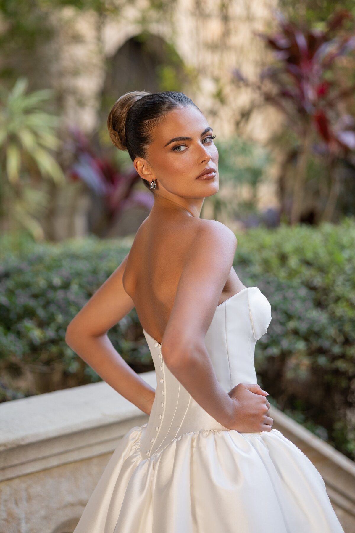 MADELYN strapless satin ball gown wedding dress with sculpted bodice and dropped basque waist by Jessica Coutur