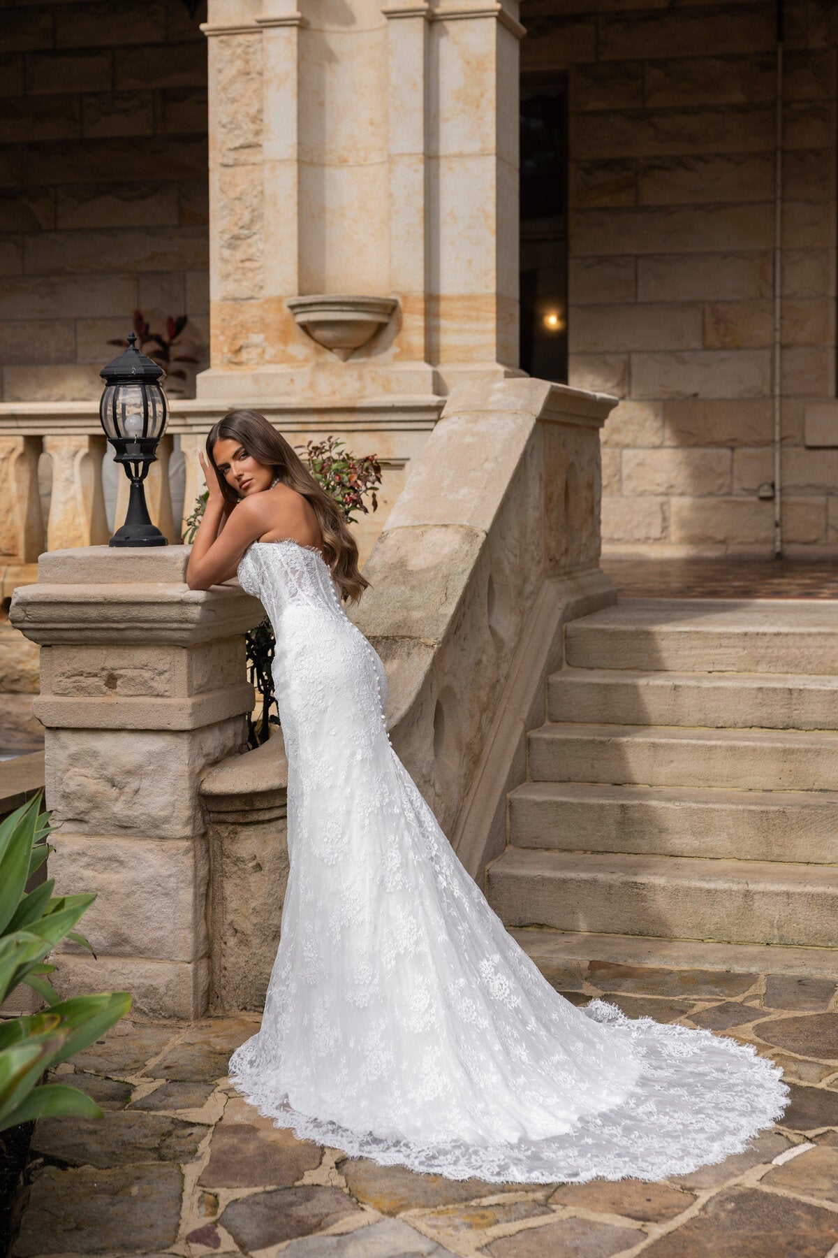 TYNISHA lace fit-and-flare wedding dress with sweetheart neckline, sheer corset bodice and basque waist by Jessica Couture