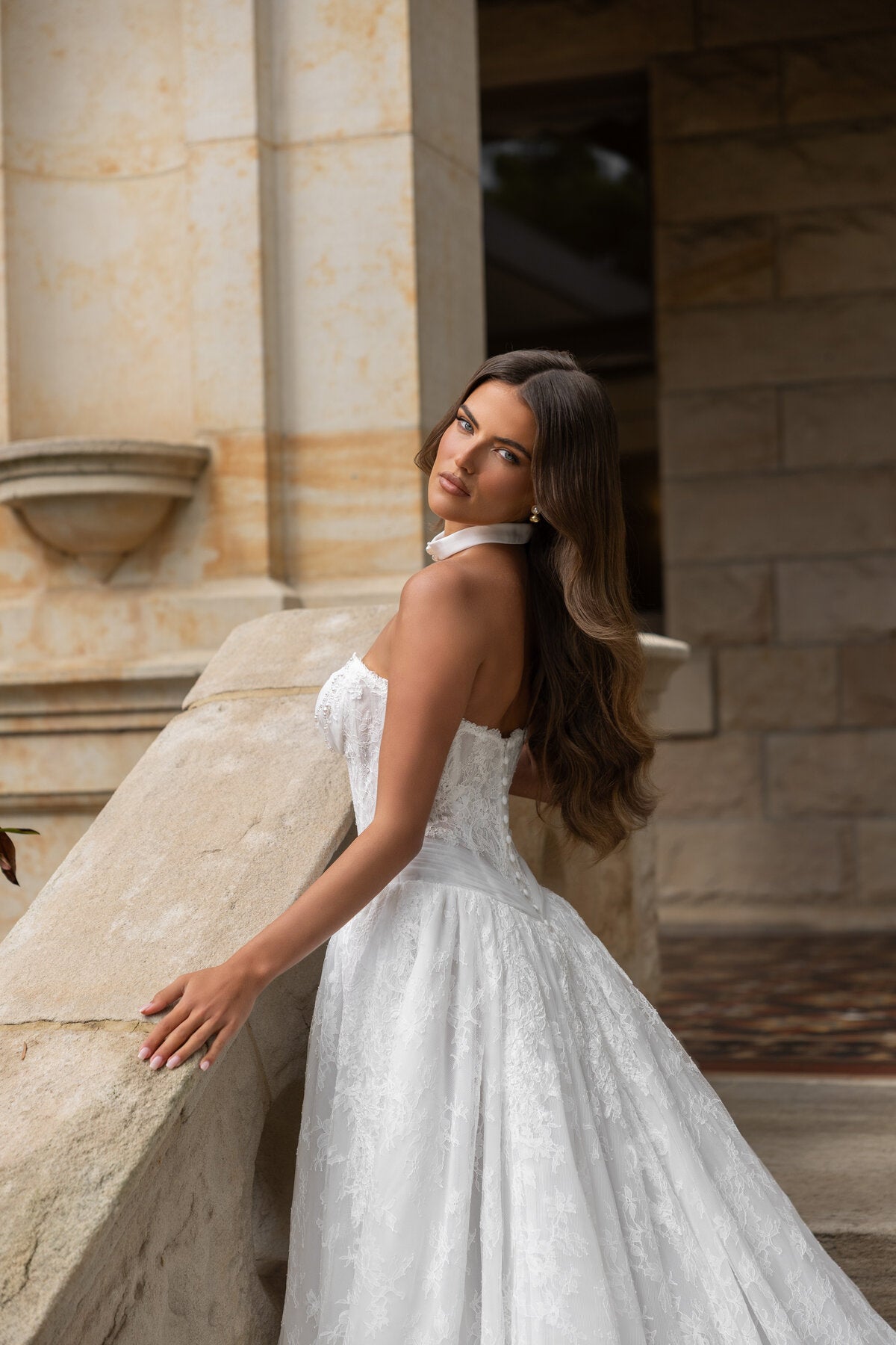 VELYN strapless lace ball gown wedding dress with sweetheart bodice and pearl detailing by Jessica Couture