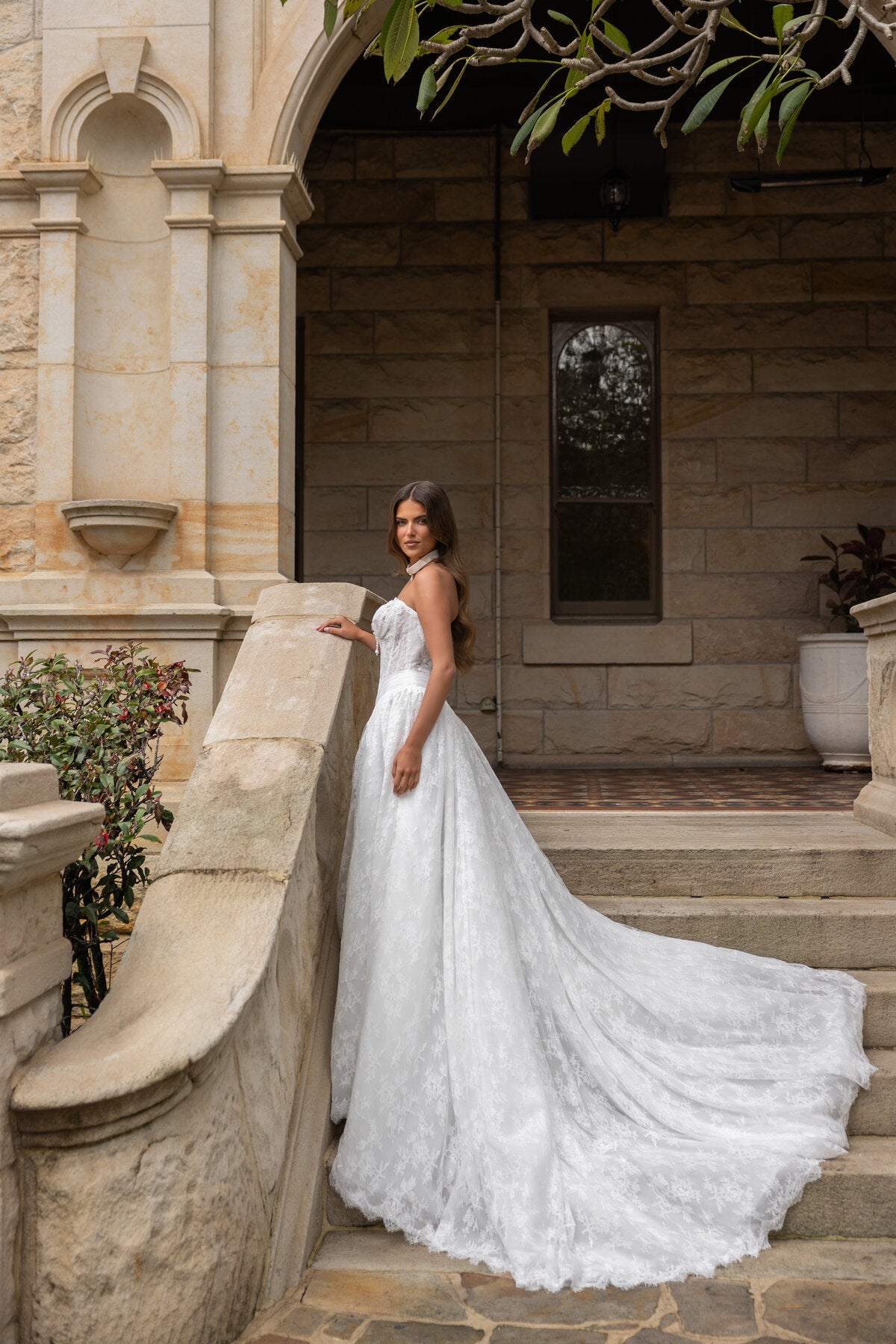 VELYN strapless lace ball gown wedding dress with sweetheart bodice and pearl detailing by Jessica Couture