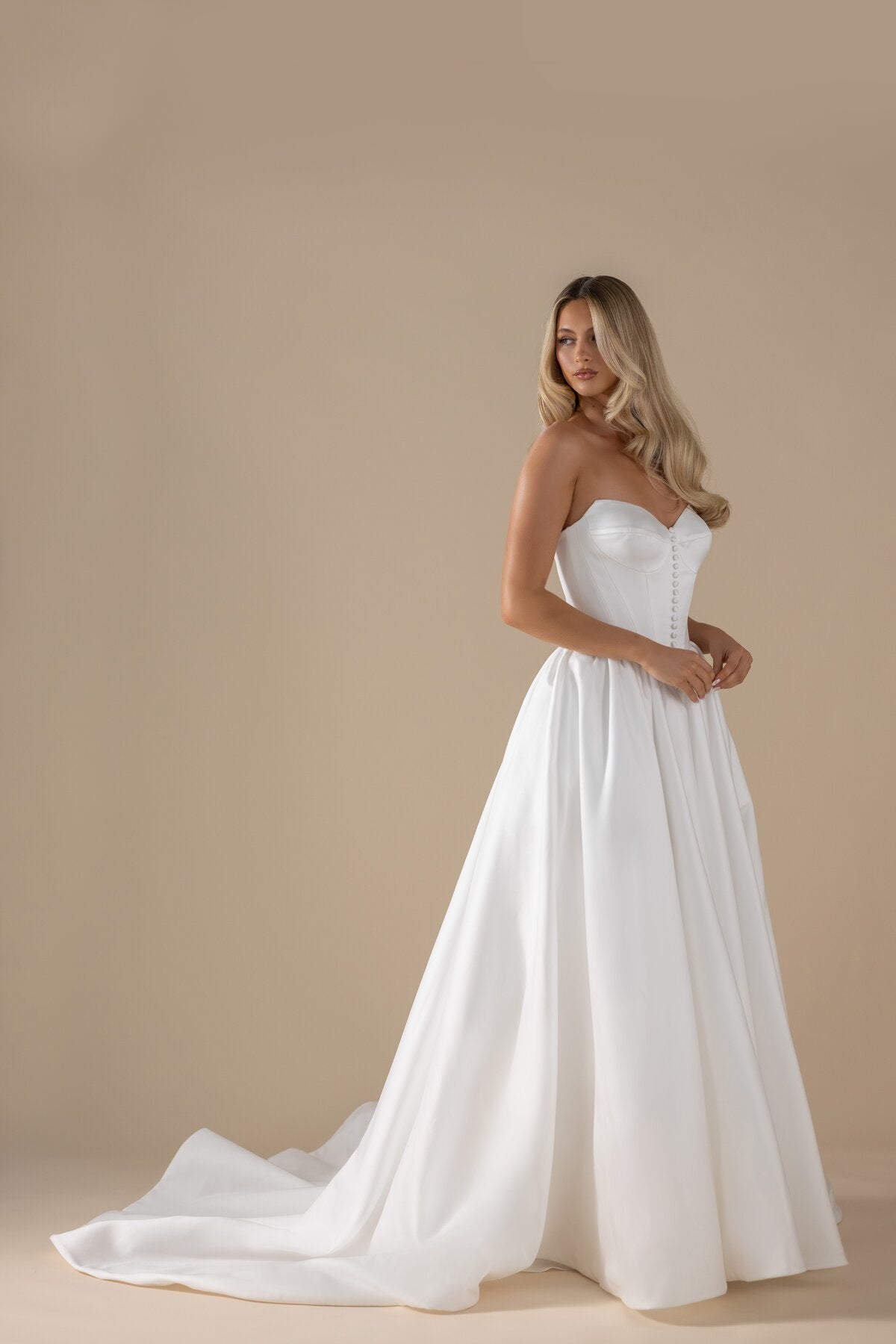 VICKY strapless structured ballgown wedding dress with button-front bodice by Miss Chloe