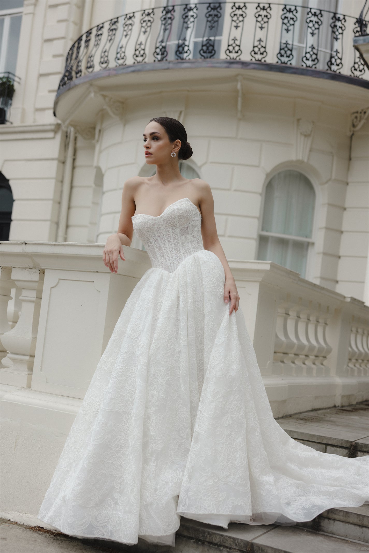 VIVIAN Bridal gown - by Windsor collection Jessica Couture. A-line Cat-eye neckline lace Princess ballgown style 