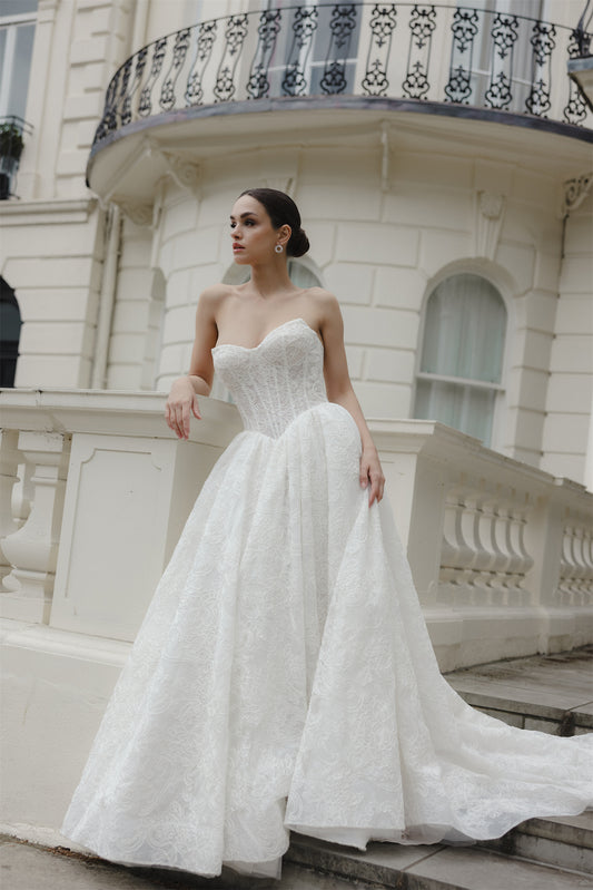 VIVIAN Bridal gown - by Windsor collection Jessica Couture. A-line Cat-eye neckline lace Princess ballgown style 
