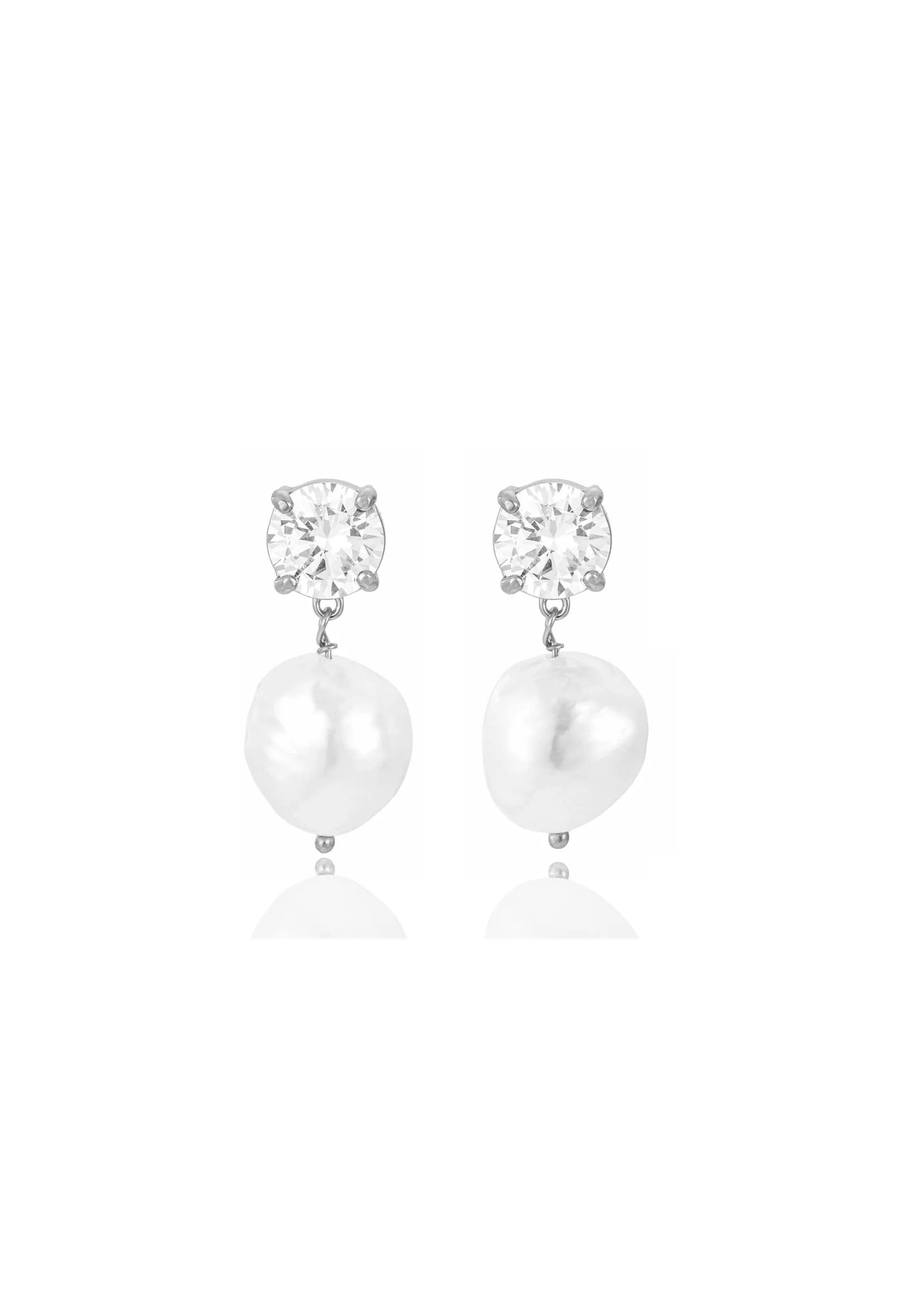 VIOLET CRYSTAL & PEARL BRIDAL EARRINGS SILVER