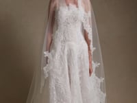 AVELINE strapless sweetheart lace A-line wedding dress with scalloped hem and sweeping train by Atelier Wu