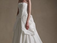 ODELIA strapless taffeta ballgown wedding dress with pintucked bodice and draped pick-up skirt by Atelier Wu