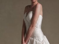 SOLENNE strapless sweetheart ruched satin A-line wedding dress by Atelier Wu