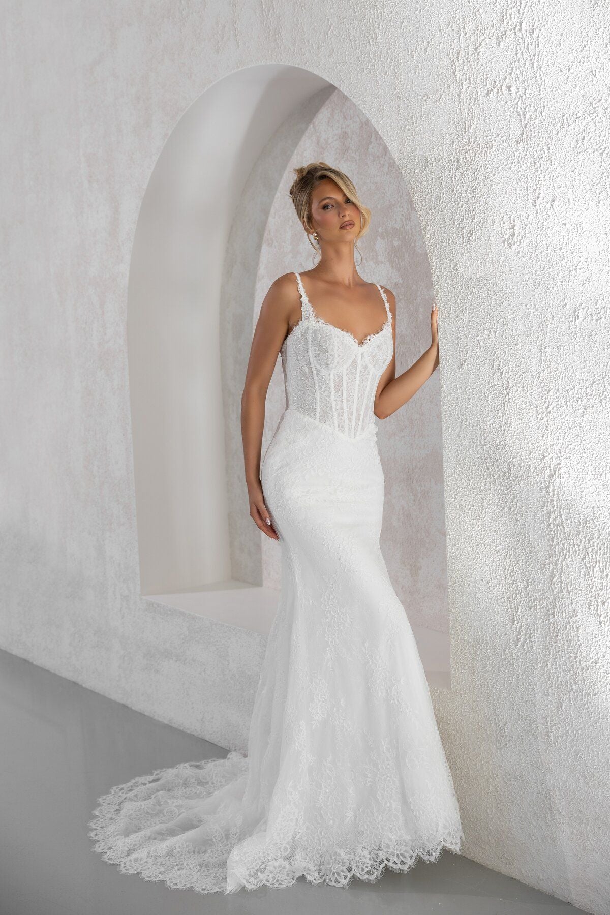 KARINA sweetheart lace mermaid wedding dress with scalloped train by Miss Chloe