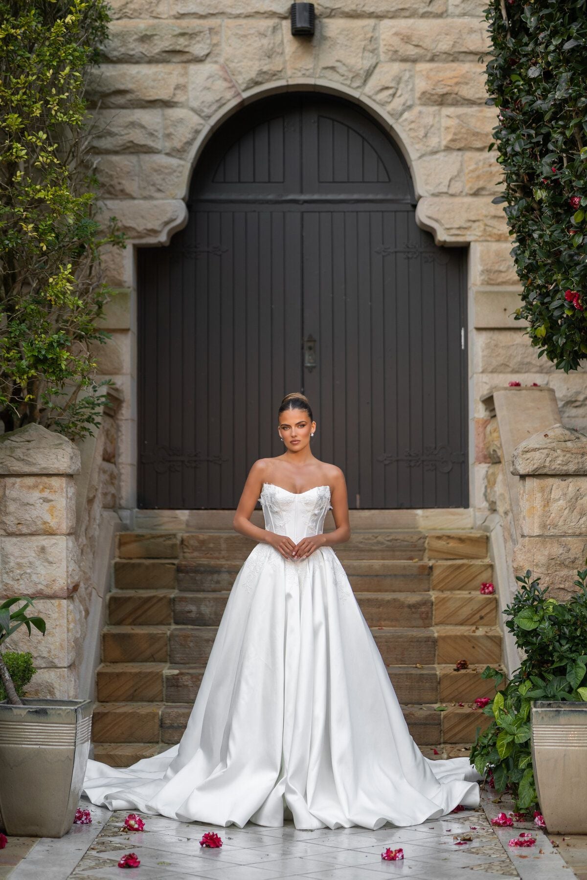 LAURA strapless satin ball gown wedding dress with lace corset bodice by Jessica Couture