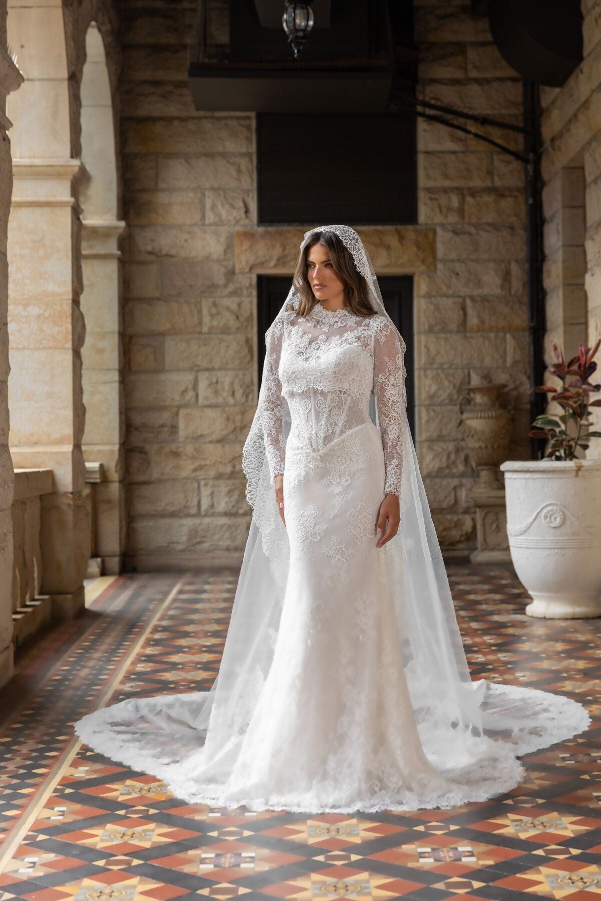 CASEY strapless fitted lace wedding dress with sweetheart neckline and sheer corset bodice by Jessica Couture