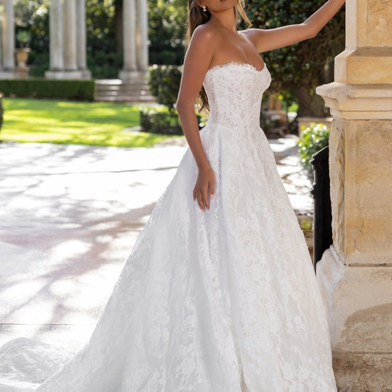 CHARLIZE strapless lace A-line wedding dress with sweetheart neckline and basque waist by Jessica Couture