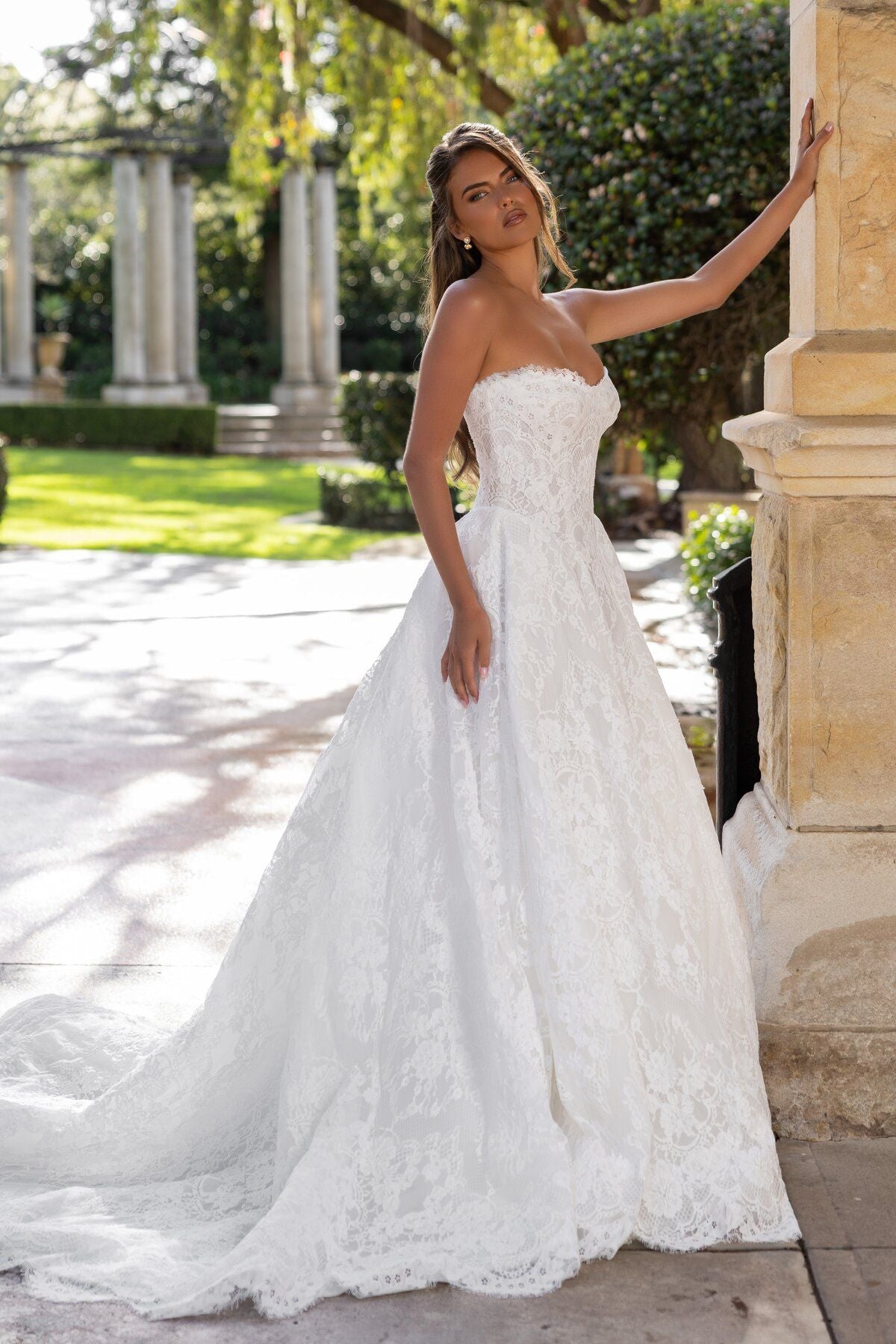 CHARLIZE strapless lace A-line wedding dress with sweetheart neckline and basque waist by Jessica Couture