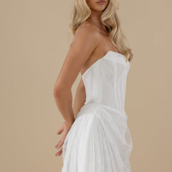 CYNTHIA sweetheart lace A-line wedding dress with scalloped hem by Miss Chloe