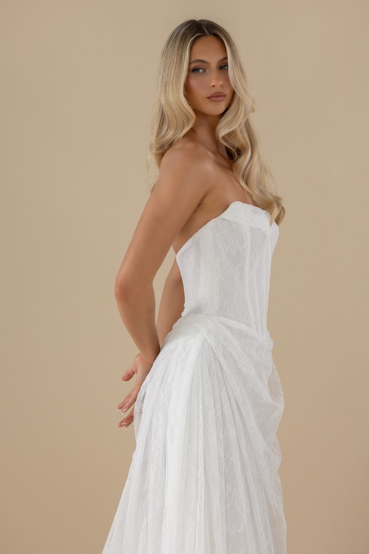 CYNTHIA sweetheart lace A-line wedding dress with scalloped hem by Miss Chloe