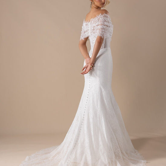 AZALEA off-the-shoulder lace trumpet wedding dress with exposed boning by Miss Chloe