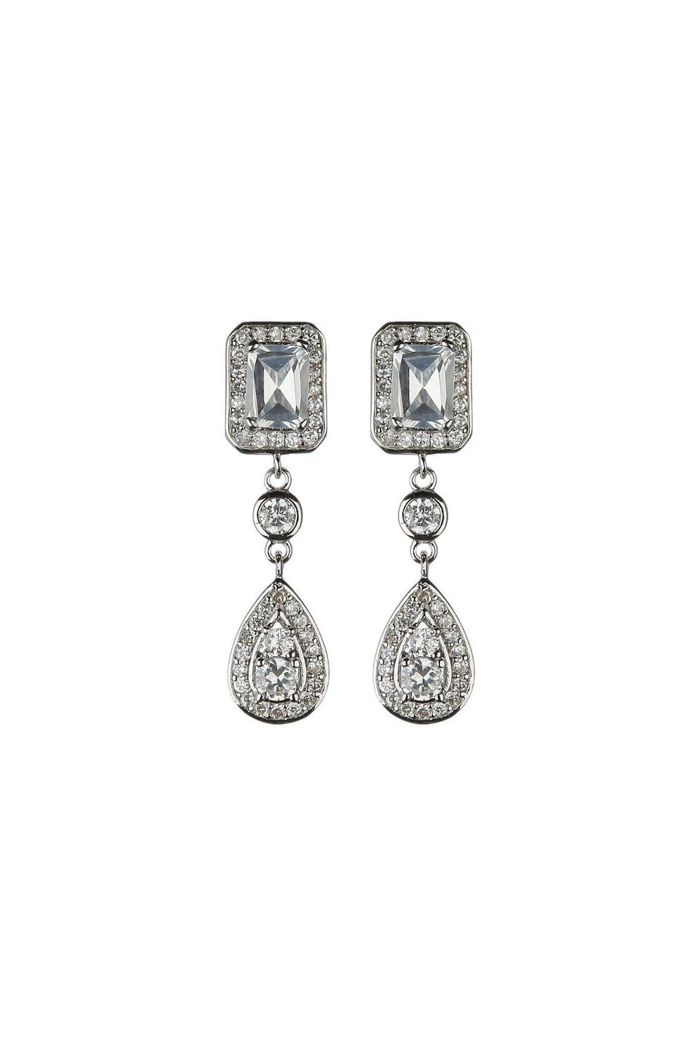 Vintage style emerald and pear cut cubic zirconia dangly earrings.