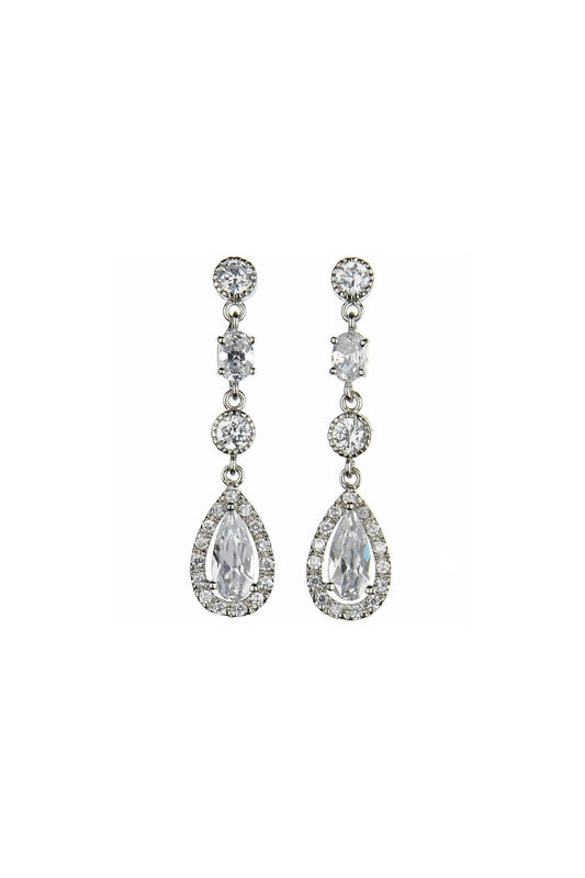 Cubic zirconia drop earring with larger pear cut gem at bottonm