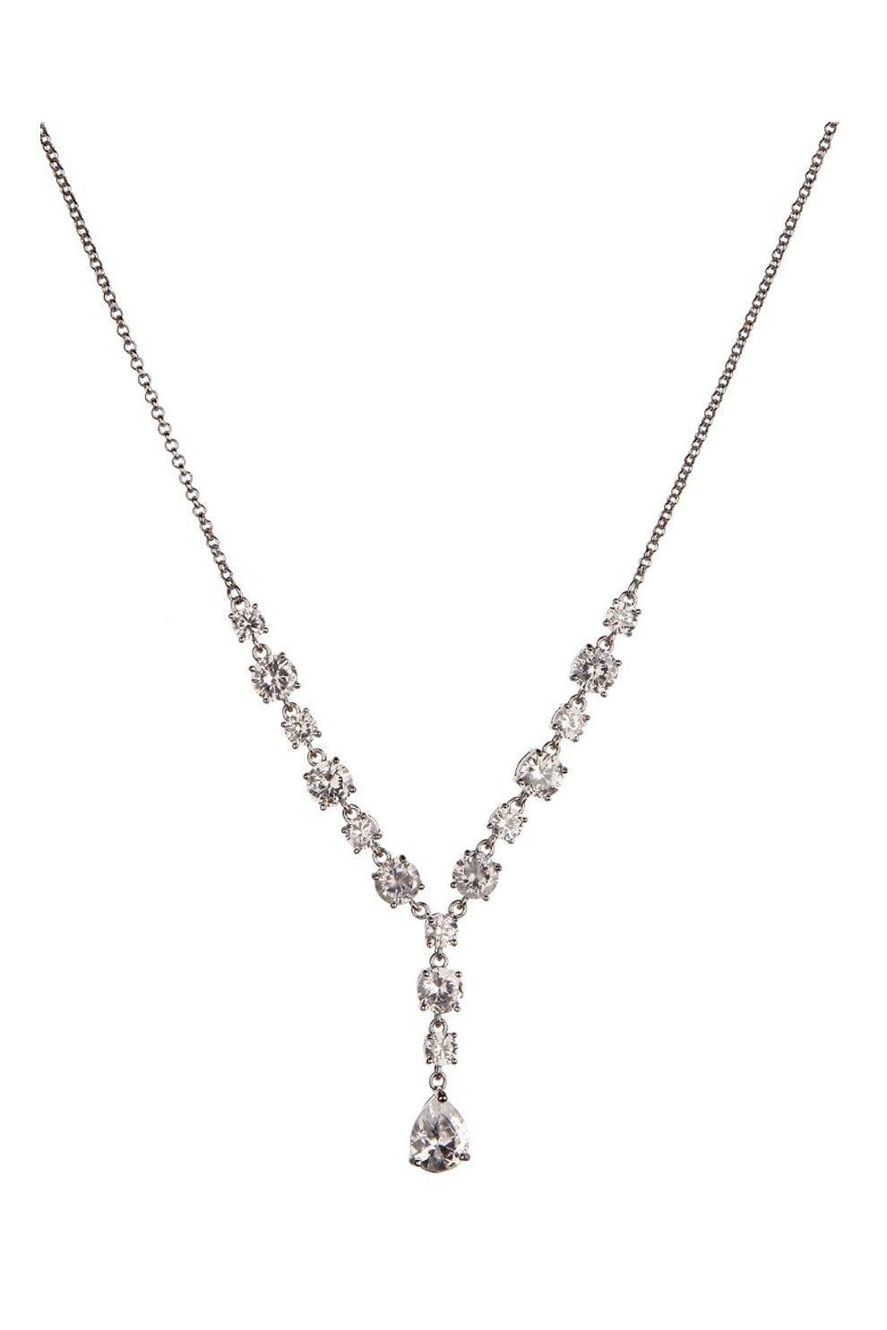 Grand Elegance Necklace with hanging teardrop cubic zirconia on  a cubic zirconia decorated chain